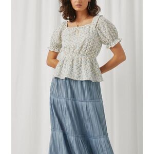 Hayden Embroidered Eyelet Ruffled Floral Top Size L